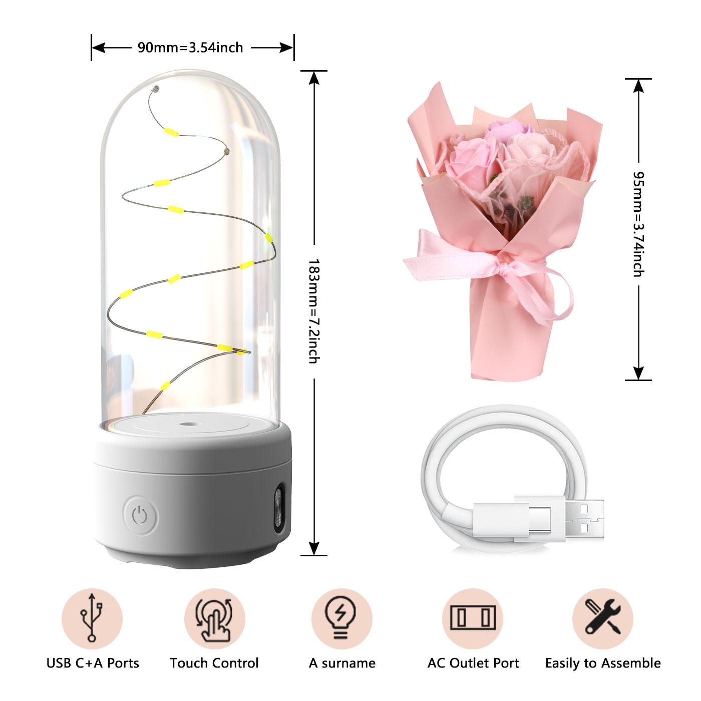 Creative 2 In 1 Bouquet LED Light And Bluetooth-compatible Speaker Mother's Day Gift Rose Luminous Night Light Ornament In Glass Cover - Image 6