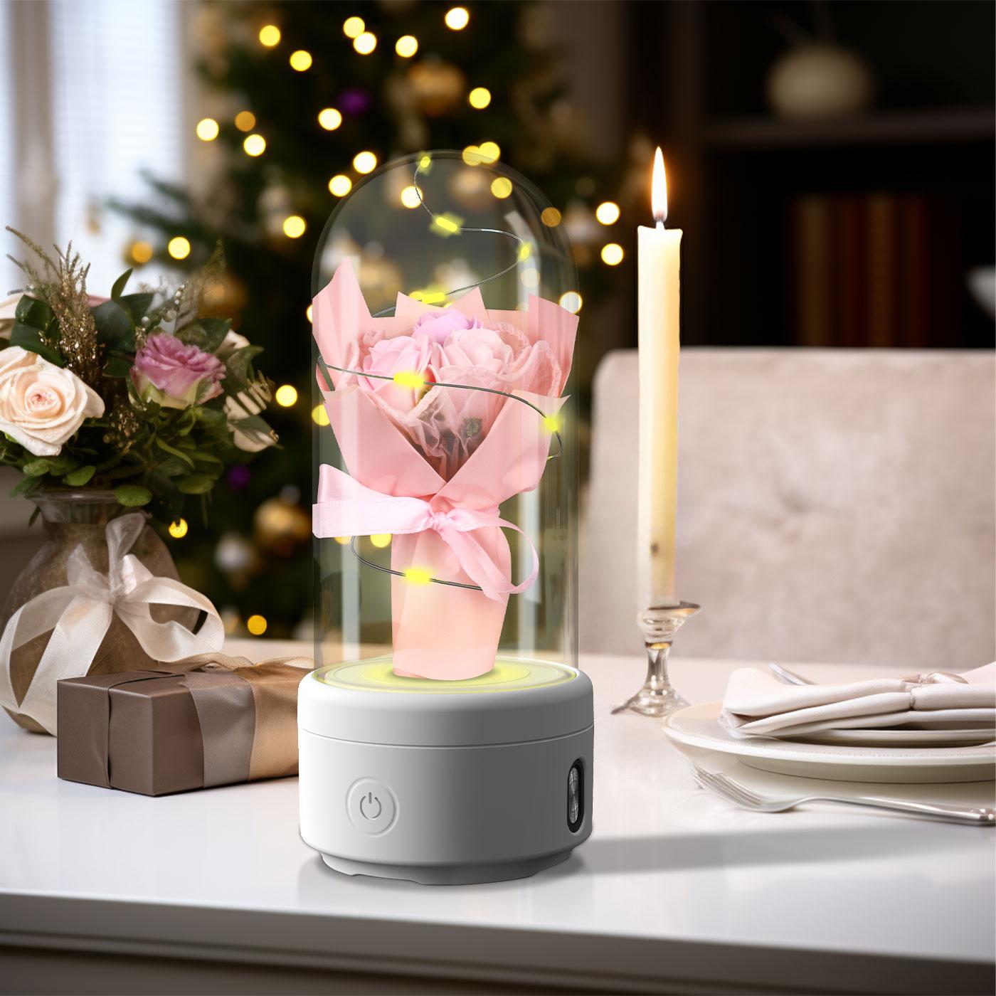 Creative 2 In 1 Bouquet LED Light And Bluetooth-compatible Speaker Mother's Day Gift Rose Luminous Night Light Ornament In Glass Cover - Image 2