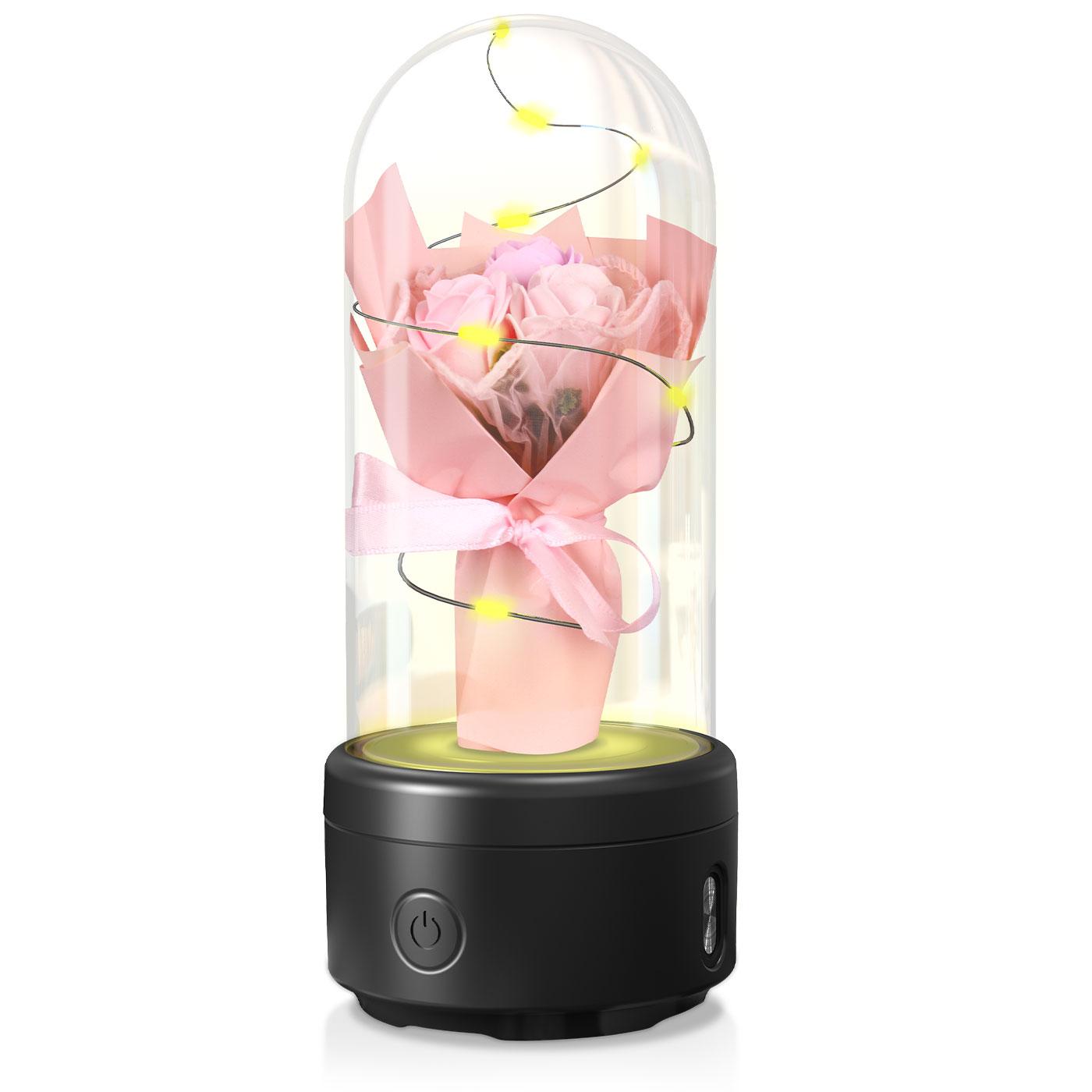 Creative 2 In 1 Bouquet LED Light And Bluetooth-compatible Speaker Mother's Day Gift Rose Luminous Night Light Ornament In Glass Cover - Image 8