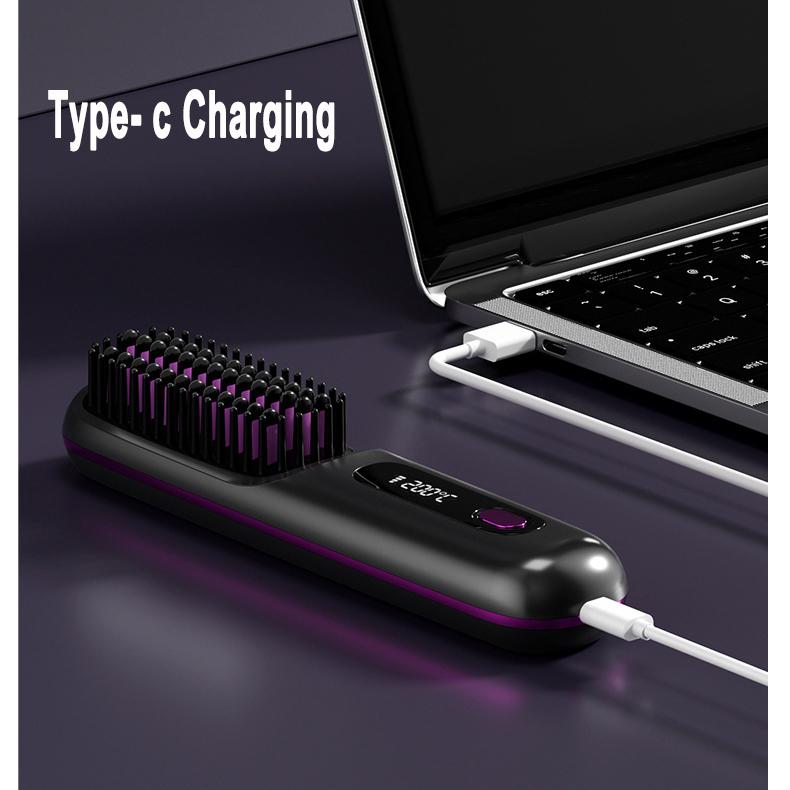 2 In 1 Straight Hair Comb Wireless Hair Straightener Brush Hair Fast Heating Portable Hot Curler USB Charging - Image 3