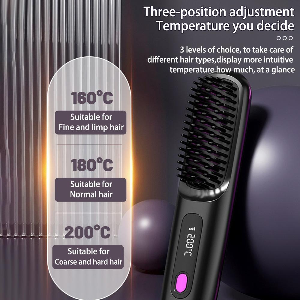 2 In 1 Straight Hair Comb Wireless Hair Straightener Brush Hair Fast Heating Portable Hot Curler USB Charging - Image 2