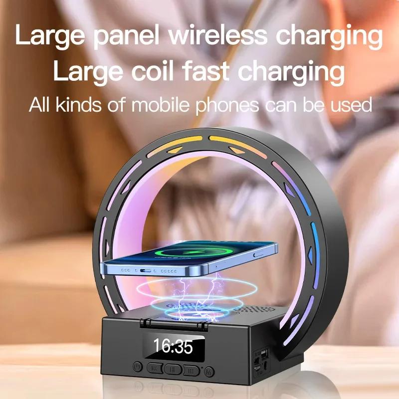 4 In 1 Wireless Bluetooth-compatible Speaker Charging Pad Bedside Lamp With Alarm Clock Wake-Up Light For Bedroom Support USB Drive TF Card - Image 9