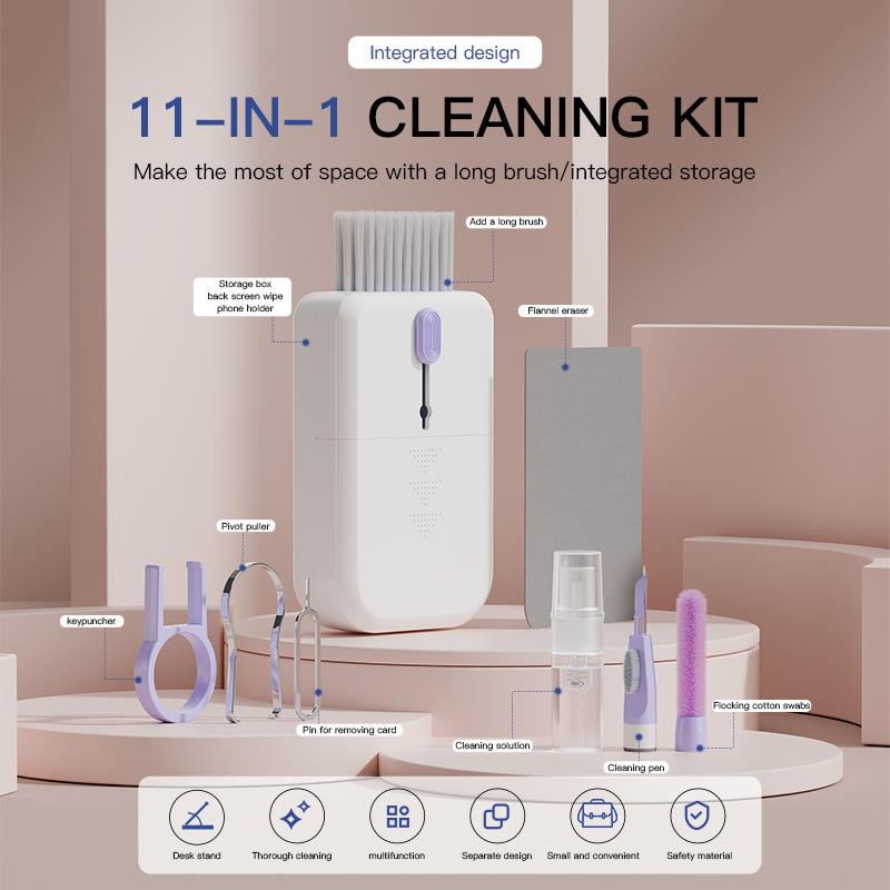 Portable 11 In 1 Multifunctional Cleaning Kit Computer Keyboard Cleaner Phone Screen Clean Tools Earphone Clean Brush With Storage Box - Image 4