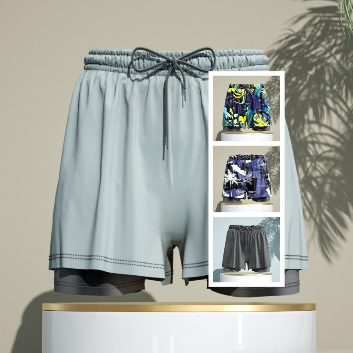 Men's 2-in-1 Breathable Loose Quick Drying Swimming Trunks Swimming Shorts Swimming Pants Flat Corner Pants Beach Pants Hot Spring Swimming Equipment