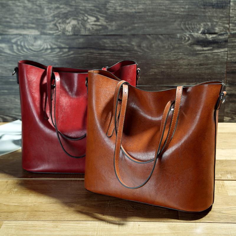 Simple Oil Wax Leather Messenger Shoulder Bags Women's High Capacity Portable Tote Bag - Image 6