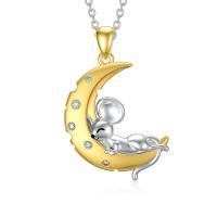 Crescent Moon Sleeping Mice Mouse in Sterling Silver