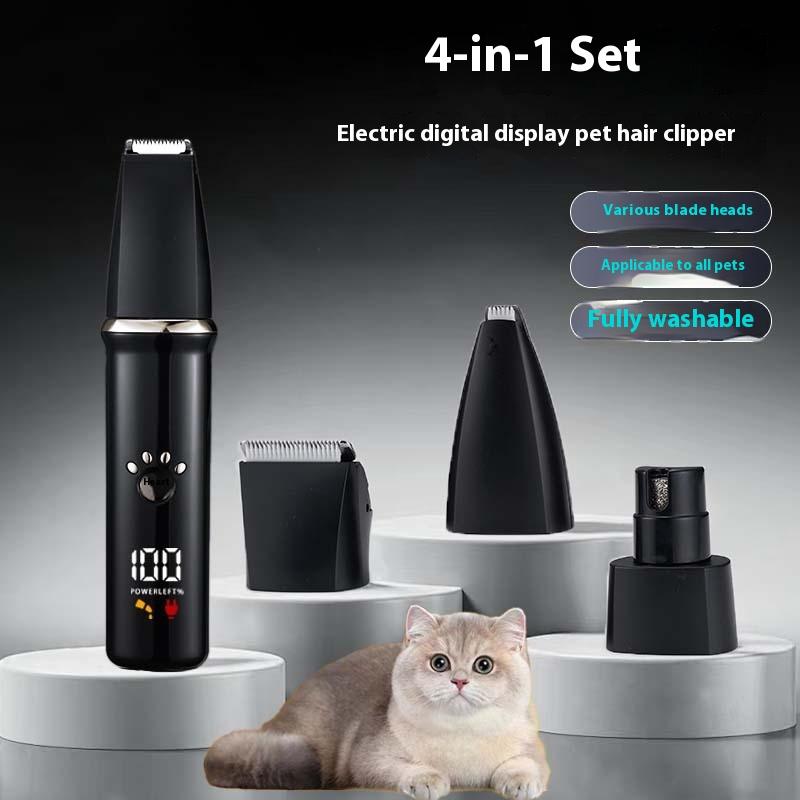 Electric Pet Shaver 4-in-1 Set Digital Display Washing Dog Cat Scissors